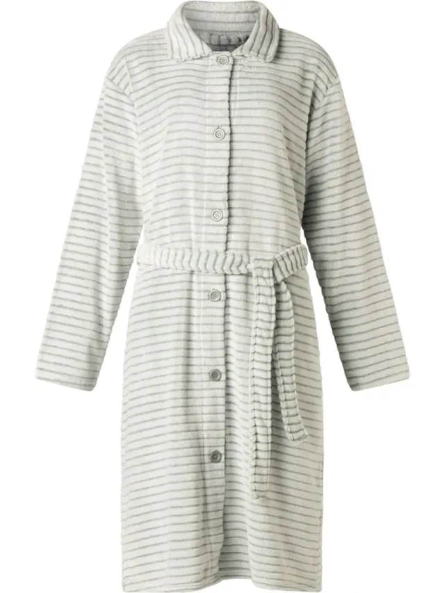 Cocodream Quality Cocodream dames badjas fleece - met knopen - Schaduwstreep - mint