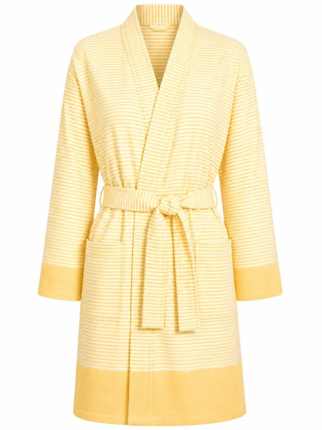Comvie Badjas Dames Katoen - Kimono Badjas Dames - Geel - zomer badjas lichtgewicht
