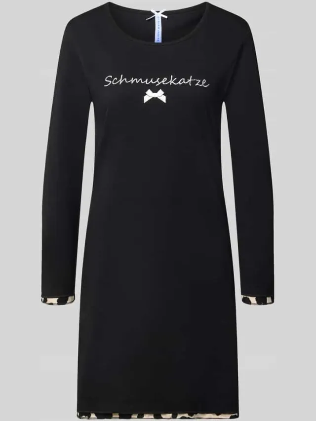 LOUIS & LOUISA Regular fit nachthemd met sierstrik Zwart