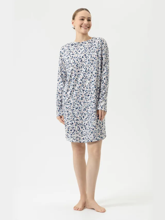 Mey Nachthemd met lange mouwen Serie Soft Leo Deep Marine blauw