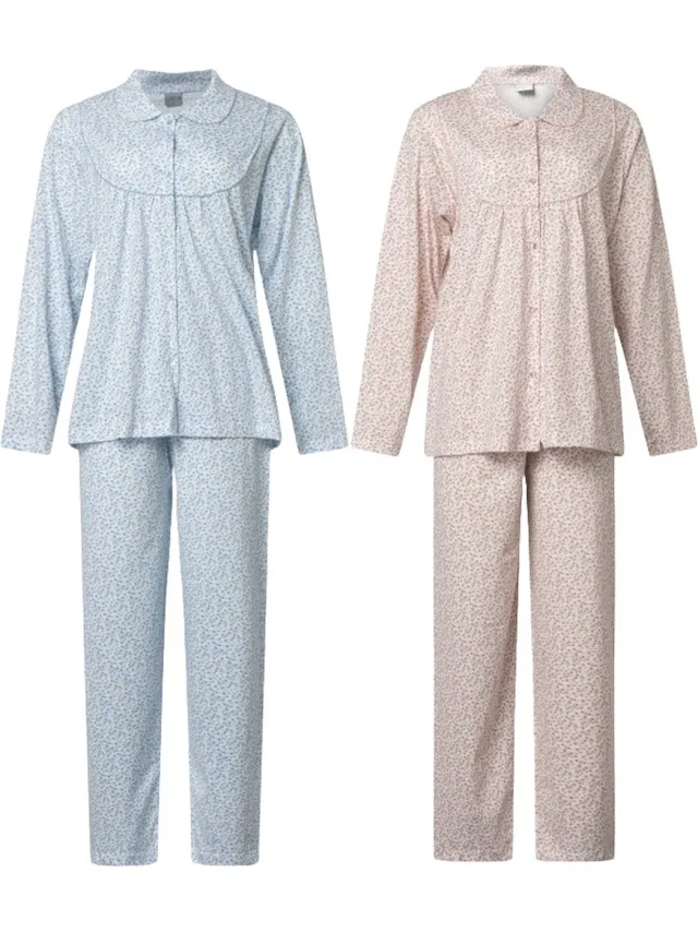 Lunatex 2 klassieke dames pyjama's 124245 - 100% katoen - blauw en roze