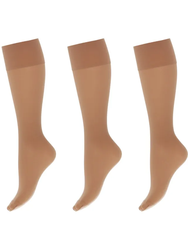 Marianne Dames Kneehighs Satin Sheers Panty - 15Den - 3-Pack - Maat One Size - Wineblush