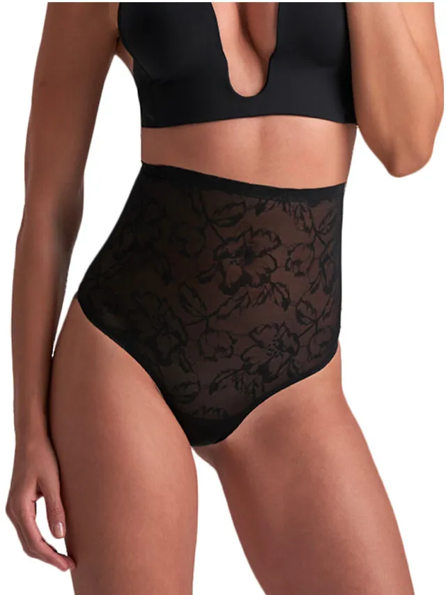 Bye Bra Lacy ultra hoge taille shapewear string zwart