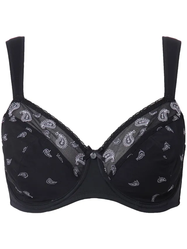 Ulla Popken Dames - Beugelbeha paisley-patroon - Zwart