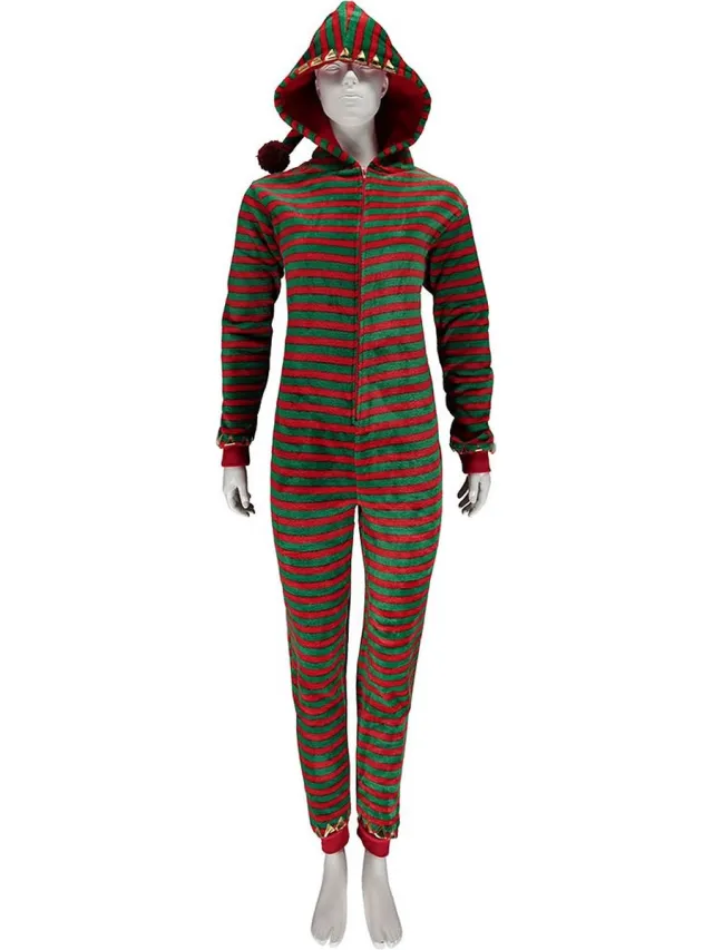 Apollo Kerst Onesie - Elfje - Multi Groen/Rood - Kerst Pyjama - Kerst onesie volwassenen - Onesie volwassenen - Kerst Elfje onesie