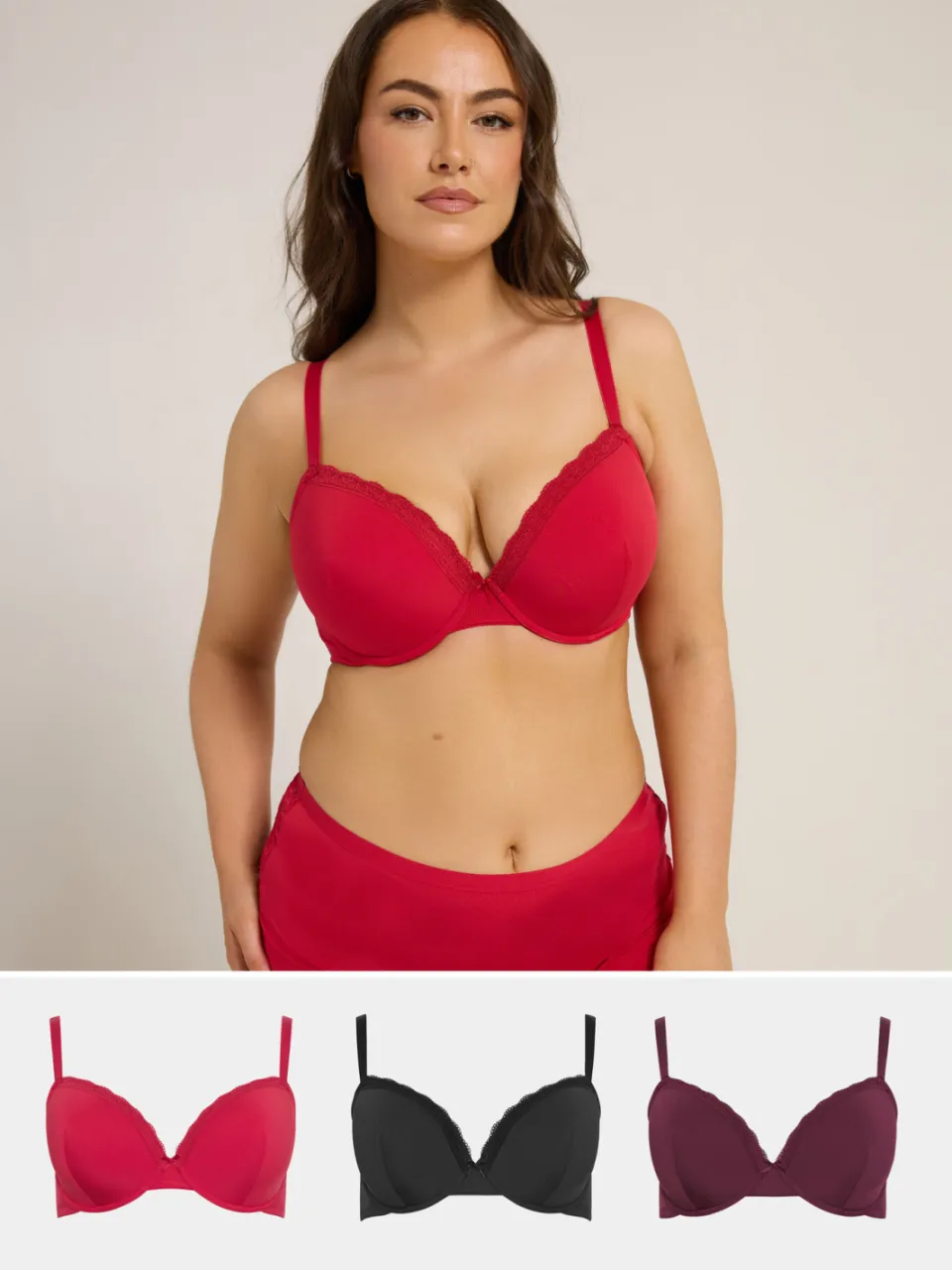 Yours 3Pack Rode En Paarse Kanten Voorgevormde Bh's Red