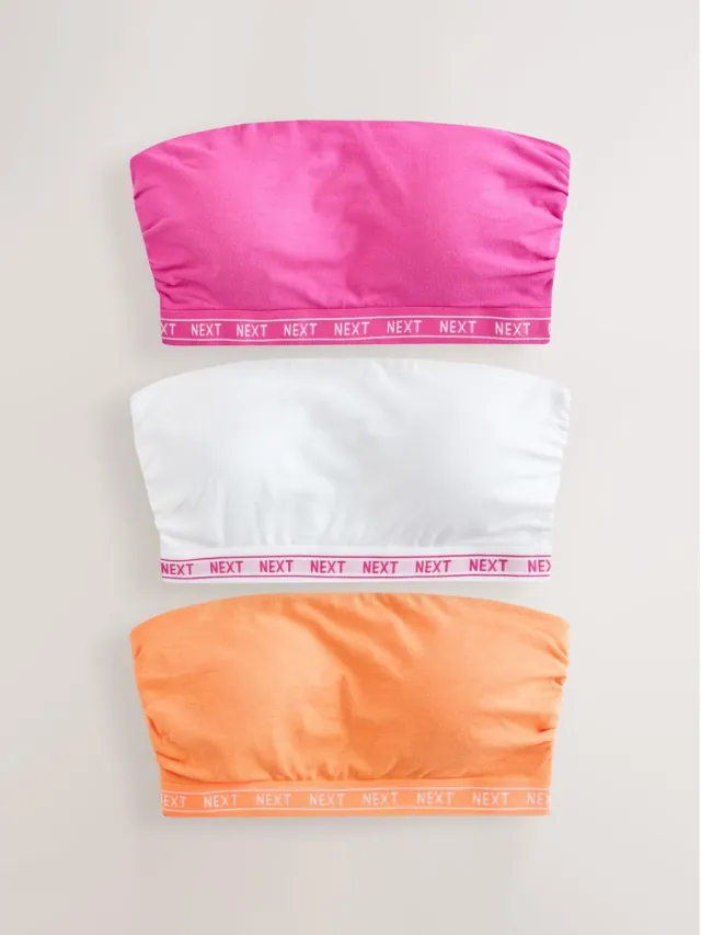 Next Dames - Set van 3 katoenrijke bandeau-beha's voor ultiem comfort - Roze Pink/Orange/White
