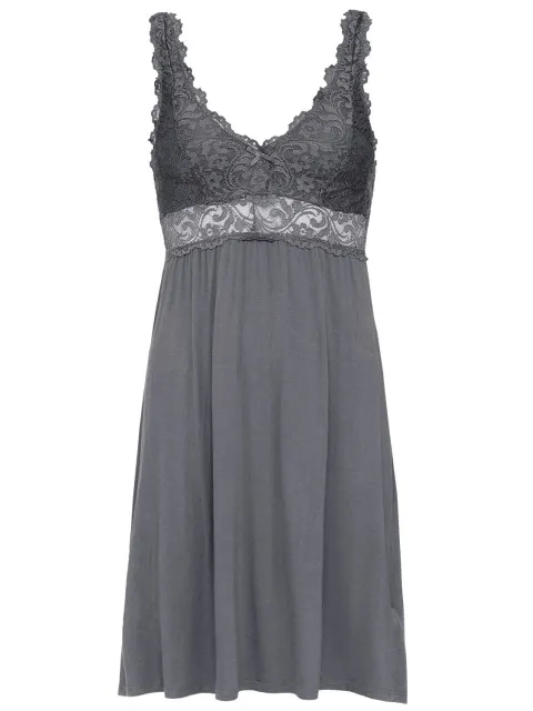 By Louise Slipdress dames nachthemd met kant donker Grijs