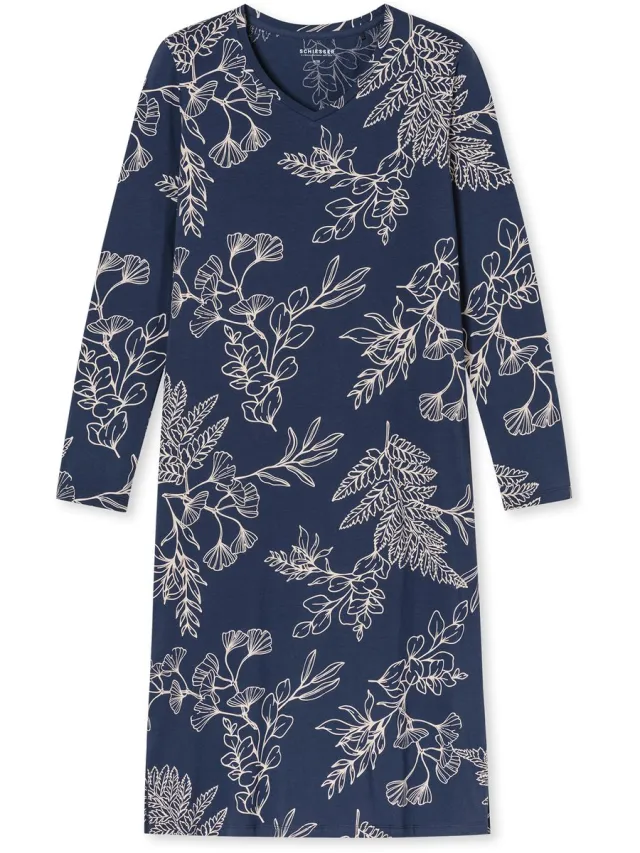 Schiesser dames Comfort Essentials nachthemd met lange mouwen met admiraalpatroon - admiraal dessin