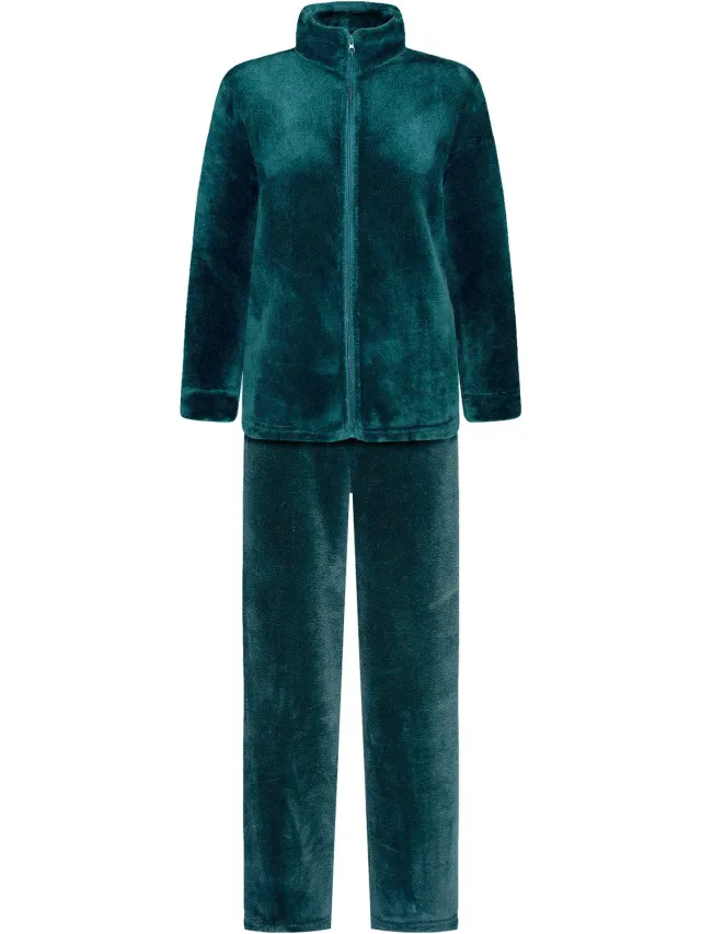GAUBERT Dames Fleece Huispak met Rits - Loungewear - Superzacht en Warm Coral Fleece - Blauwgroen - 2332-Green