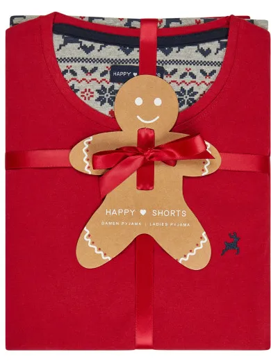 happy shorts Dames kerst pyjama set met print norway rood, foto 2