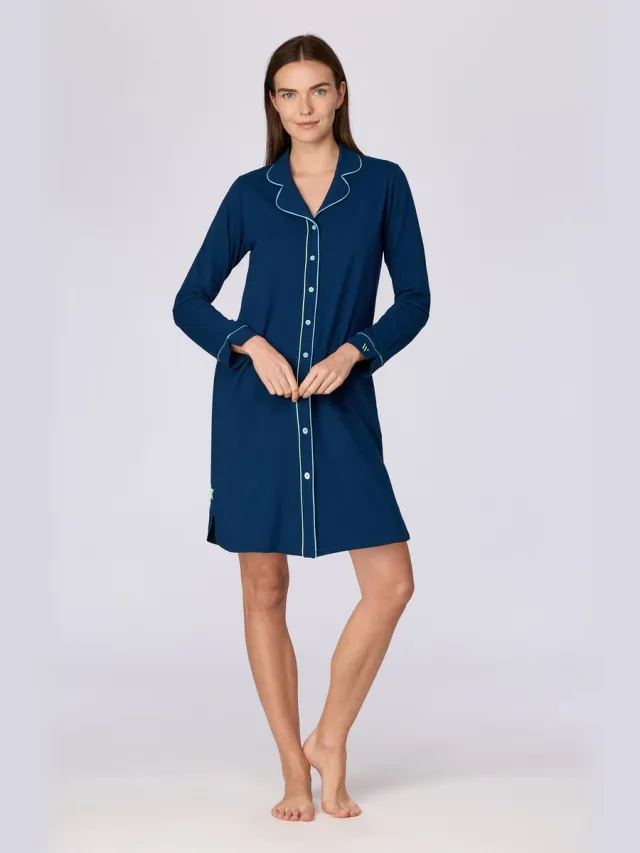 Woody slaapkleed dames doorknoop - donkerblauw - 262-15-XDF-Z/881