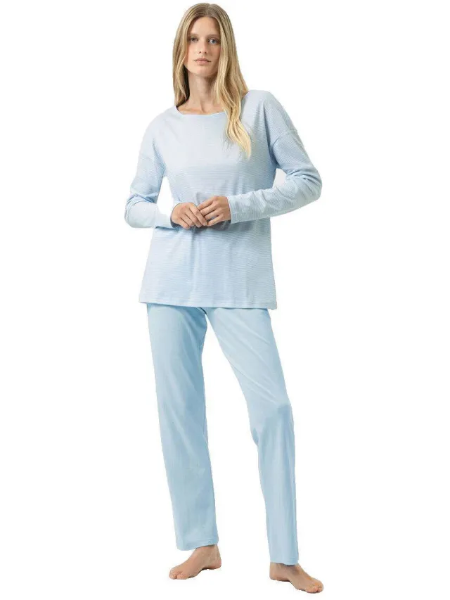 Mey Simple Stripes pyjama set lichtblauw