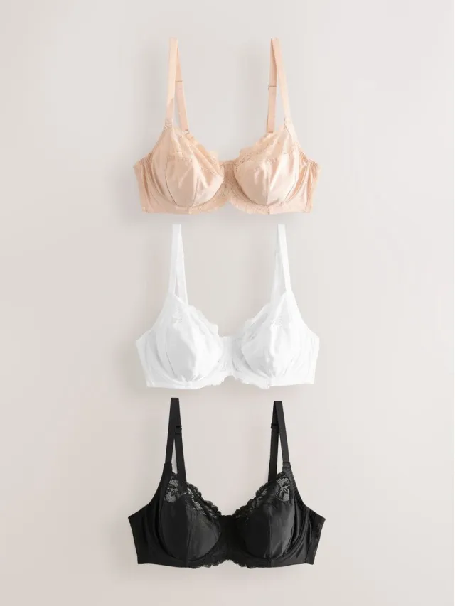Next Dames - Set van 3 DD+ beha's zonder vulling met volledige cups - Zwart Black/White/Almond Nude
