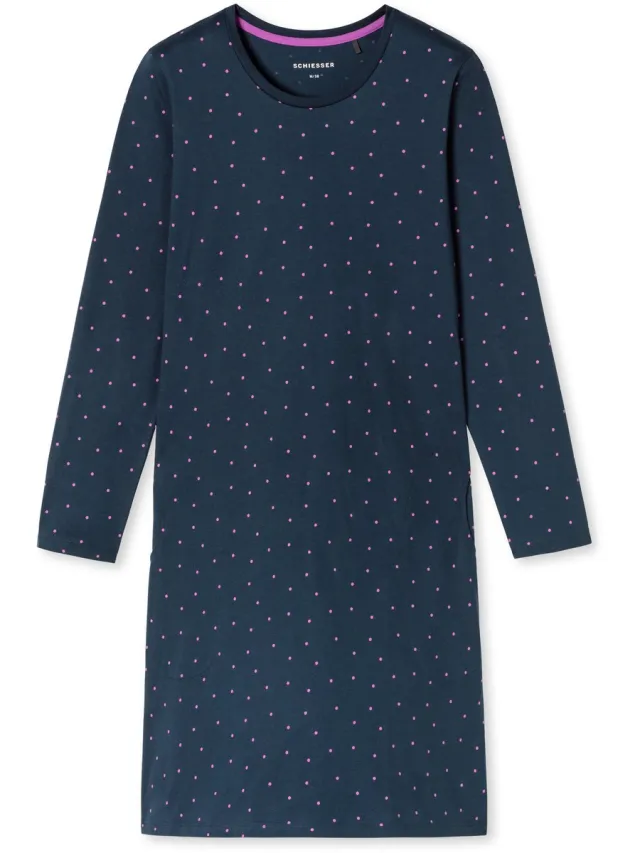 Schiesser dames Casual Essentials nachthemd met lange mouwen met streepjes - ultraviolet dessin ultra violet
