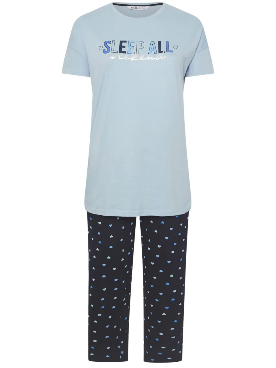 Yours Pyjamaset Met 'Sleep All Weekend' Slogan En Wijde Pijpen In Blauw-44, foto 5