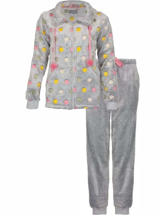 Irresistible Dames Huispak - Fleece - Bolletjes - Grijs Licht grijs