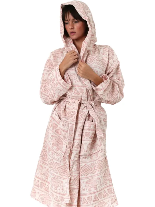 Trimita Olifant mousseline badjas met capuchon - 100% Turks katoen - dames en heren - roze