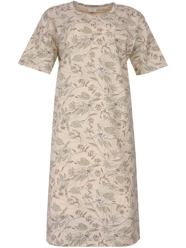 Tenderness Tenora dames nachthemd knoopsluiting - korte mouw - Beige Geel