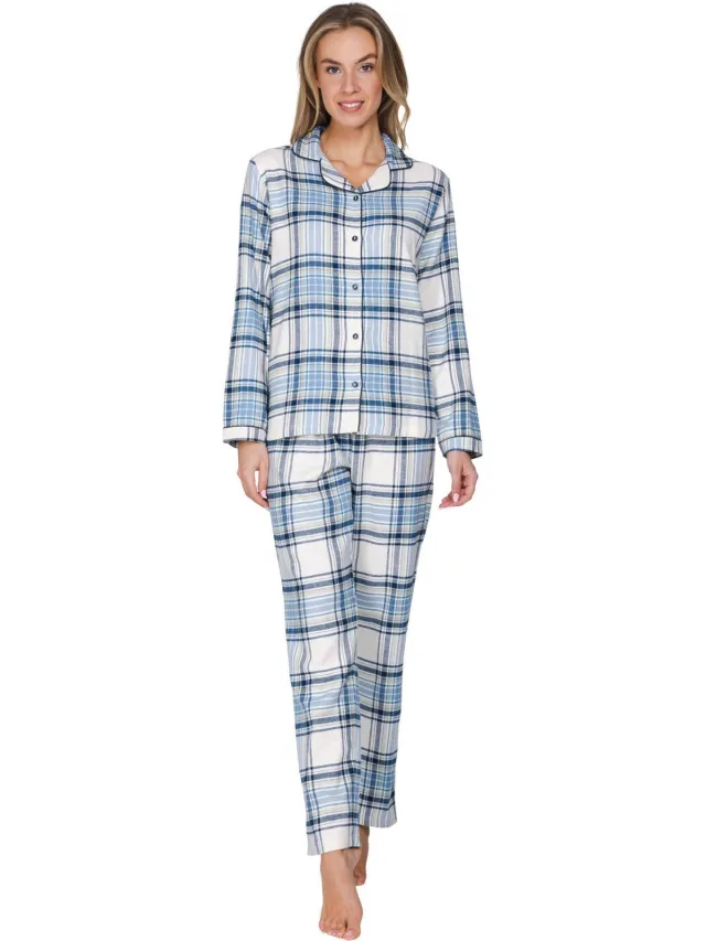 Pastunette Frosty Checks flanel pyjamaset lichtblauw/ecru