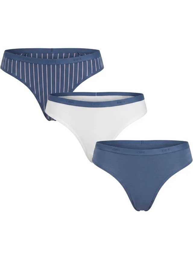 Dim Set van 3 katoenen stretch stringtjes voor dames met zakjes D4C19 Blauw