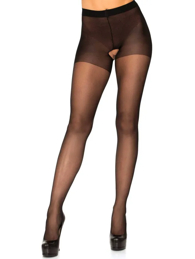 Leg Avenue panty met open kruis 20 denier zwart