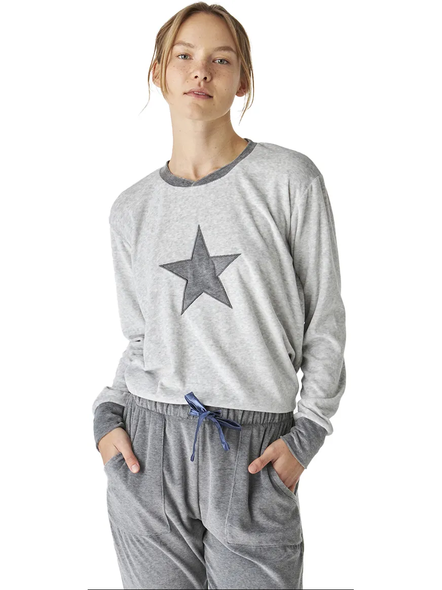 J&J Brothers Winterpyjama lange mouw fluweel JJBEP1700 vrouwen grijs, foto 2