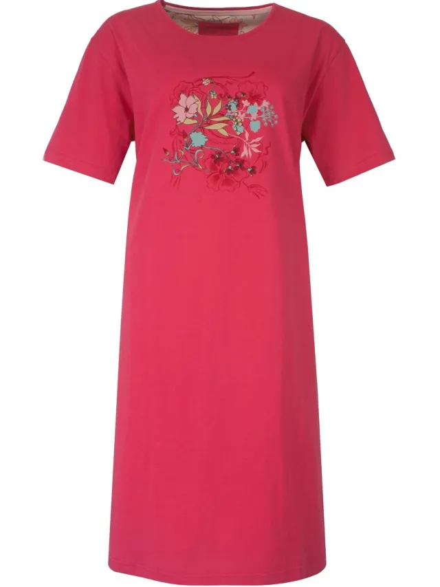 Tenderness Dames Nachthemd - Katoen - Bloemen Motief - Rood