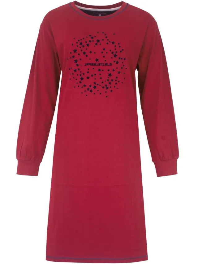 Irresistible Dames Nachthemd - Lange Mouwen - Ronde hals - Rood