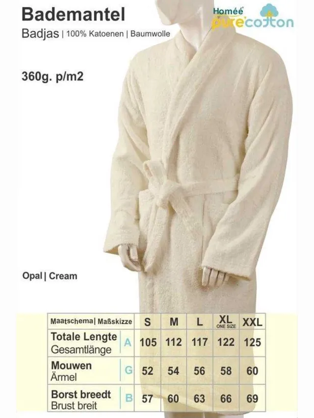 Homéé Feel good Homéé - Badjas feel good - shawlkraag - 360g. p/m2 badstof 100% Katoenen - L - cream