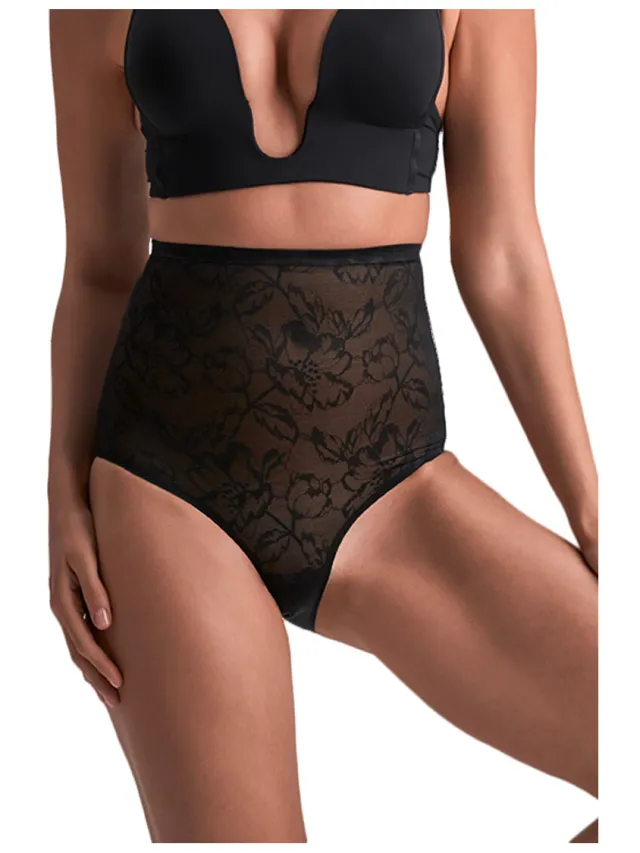 Bye Bra ultra hoge taille kanten shapewear slip Lacy zwart