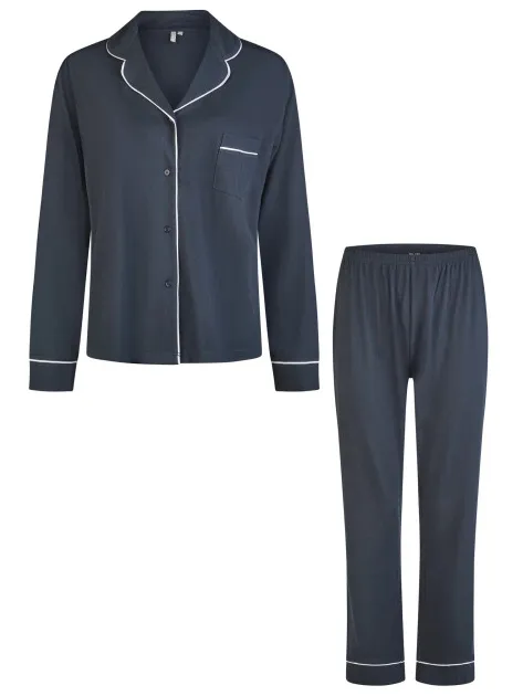 By Louise Dames pyjama set lang modal met knoopsluiting donker Blauw