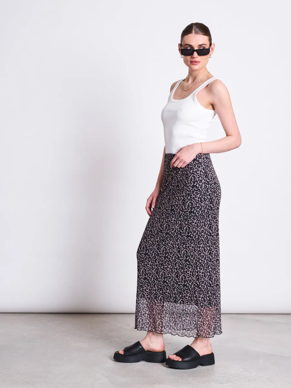 JAN N JUNE dames vegan Maxirok Smuk Luipaardprint Beige