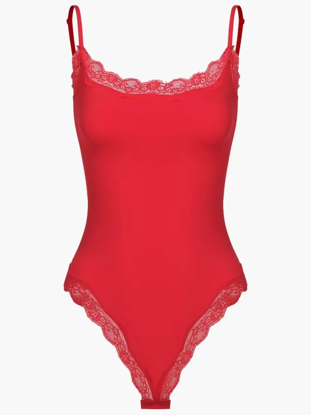 cfab Bodysuit met strikjes en kant - beige - S - Corrigerende Body - Naadlos - corrigerend ondergoed dames