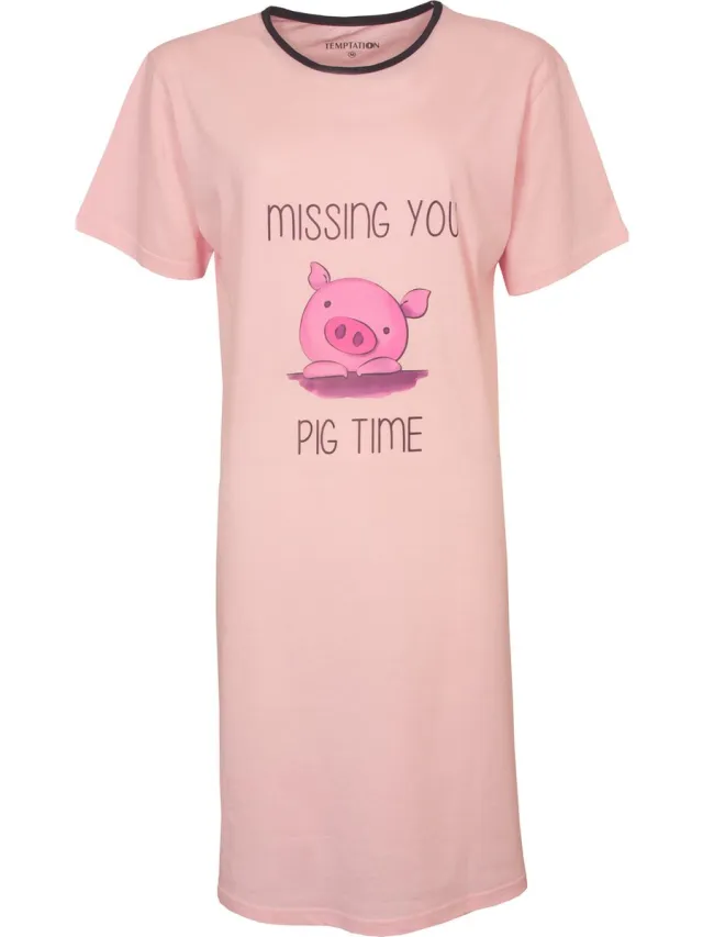 Temptation Dames Nachthemd - Bigshirt - Katoen - Roze