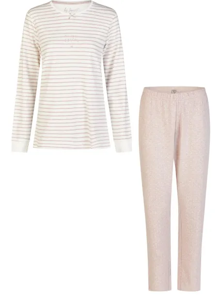 By Louise Dames pyjama set lang interlock wit/roze gestreept Veelkleurig