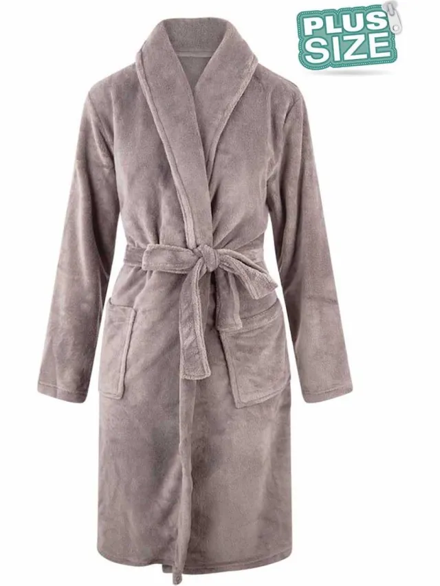 Relax Company Grote maten badjas unisex- sjaalkraag badjas van fleece - Plus size - badjas dames - badjas heren - grijs 5XL/6XL