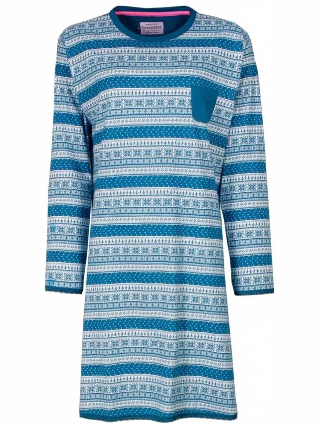 Irresistible Dames Nachthemd - Lange mouwen - Petrol Blauw
