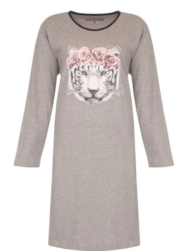 Temptation Dames Nachthemd - Bigshirt - Grijs Melange