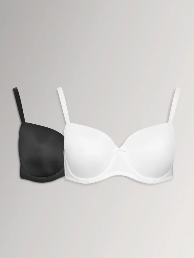 Yours 2 Pack Voorgevormde Tshirt Bh's Met Beugel In Wit/Zwart, foto 2