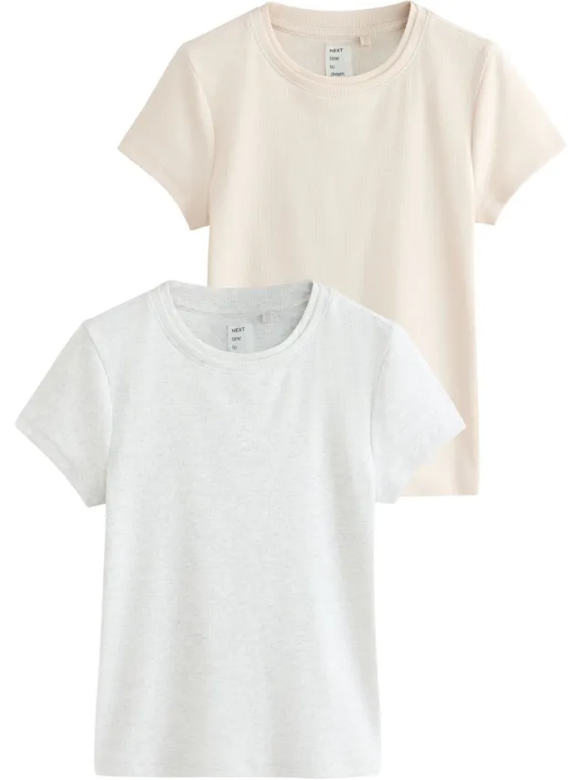 Next Dames - Set van 2 geribbelde T-shirts - Grijs Grey/Ecru