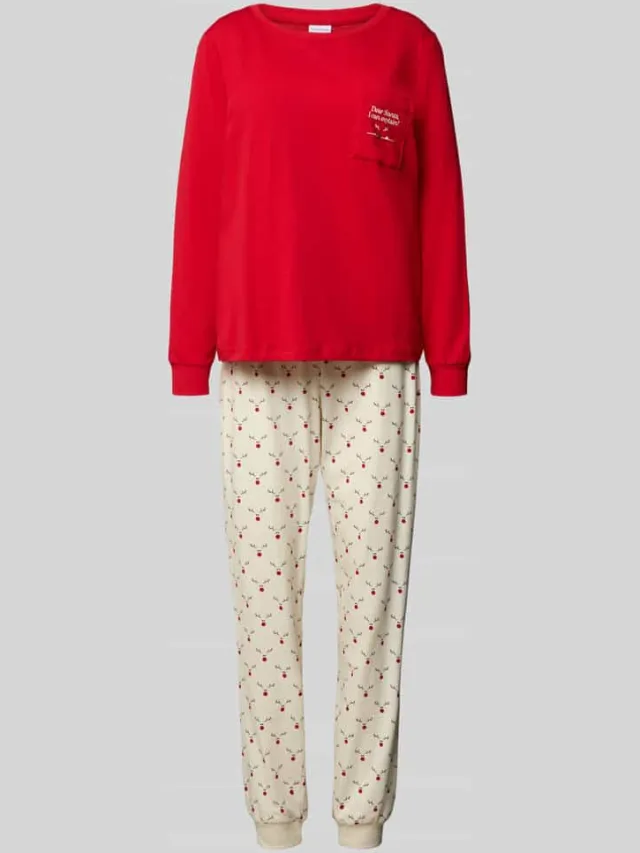 Lascana Pyjama van puur katoen met borstzak model 'X-Mas' Beige