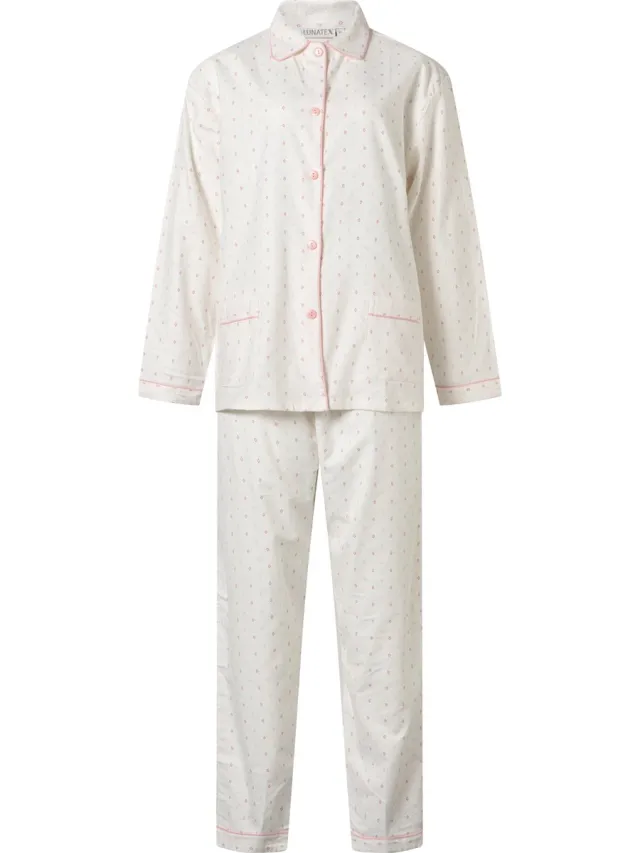 Lunatex dames pyjama 641511 - flanel - wit