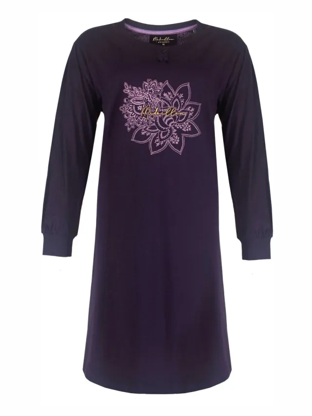 Medaillon Dames Nachthemd - 100% Katoen - Donker Paars blauw