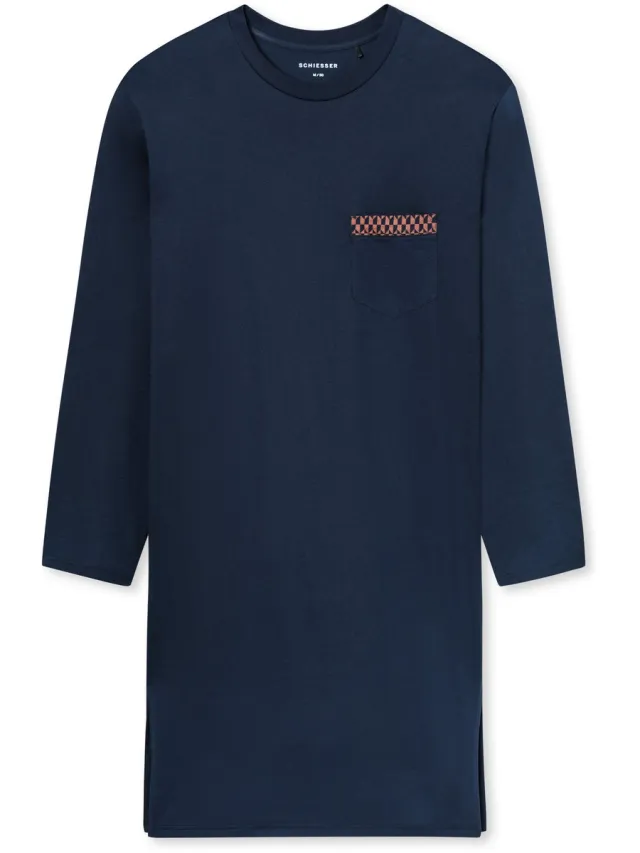 Schiesser katoenen heren nachthemd lange mouw - Comfort Nightwear - 48 - Blauw