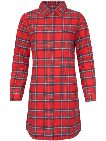 By Louise Dames pyjama nachthemd flanel geruit rood, foto 2