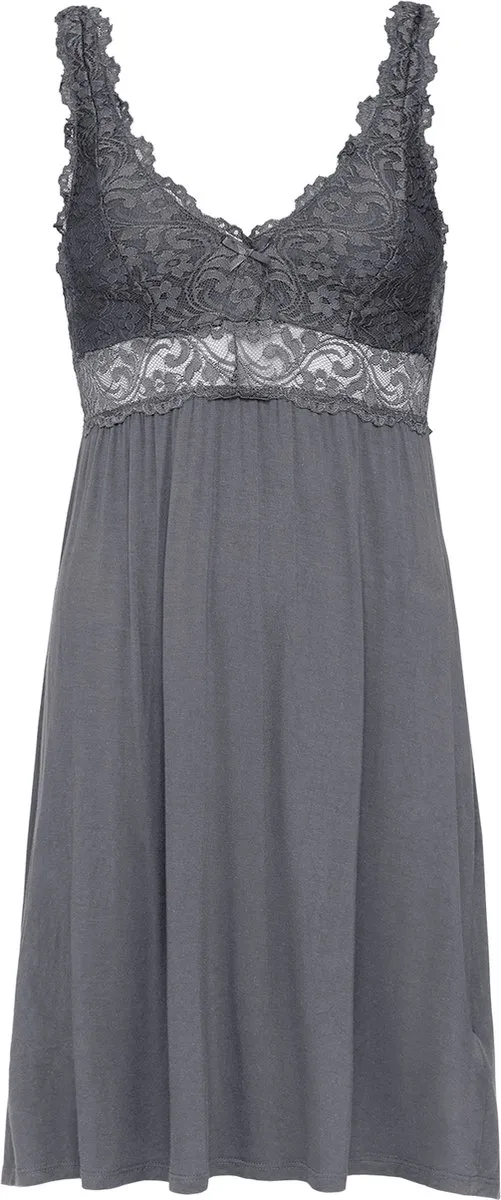By Louise Slipdress Dames Nachthemd Met Kant Donkergrijs