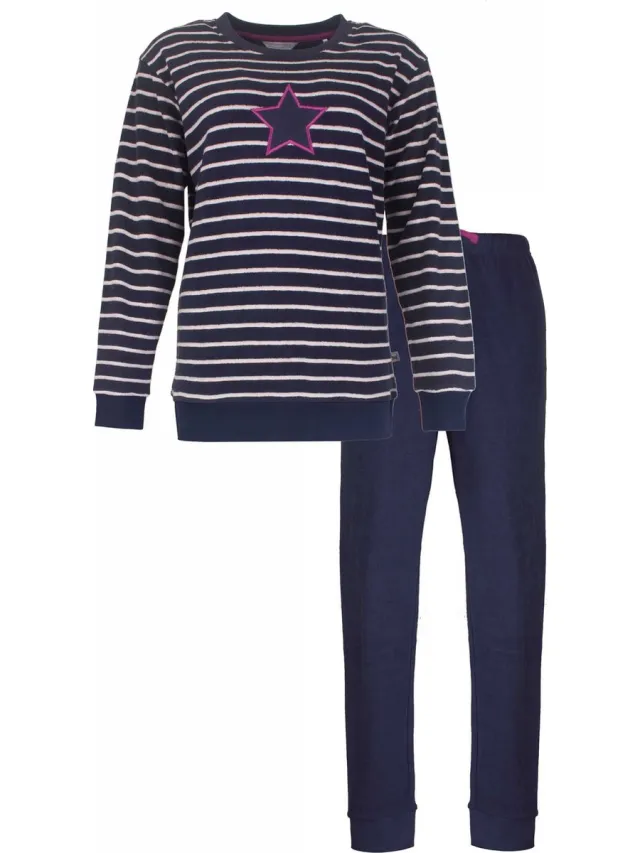 Tenderness Dames Pyjama - Badstof - Strepen Dessin - Blauw