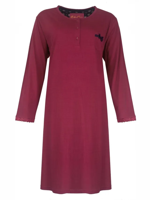 Medaillon Dames Nachthemd - Katoen - Polo Sluiting - Rood