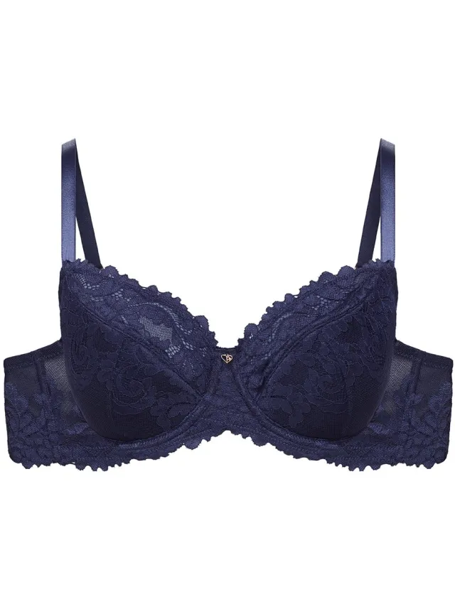 ESOTIQ Lynn - Halfvoorgevormde beha - Marineblauw - Bloemenkant